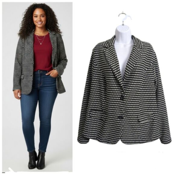 Torrid Black White Dot Pattern Blazer Jacket 2 Buttons Collared Pockets Plus 3X - Picture 1 of 10